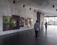 Visitors viewing artwork in the David Geffen Galleries