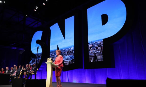 Nicola Sturgeon delivers the keynote speech at the SNP conference in Glasgow.