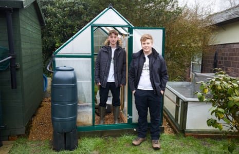 Tom Whitehurst and Harvey Tweats with their back garden facilities in Staffordshire.