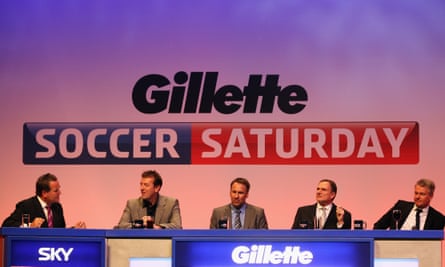 Jeff Stelling with (left to right) Matt Le Tissier, Paul Merson, Phil Thompson and Charlie Nicholas in 2012.