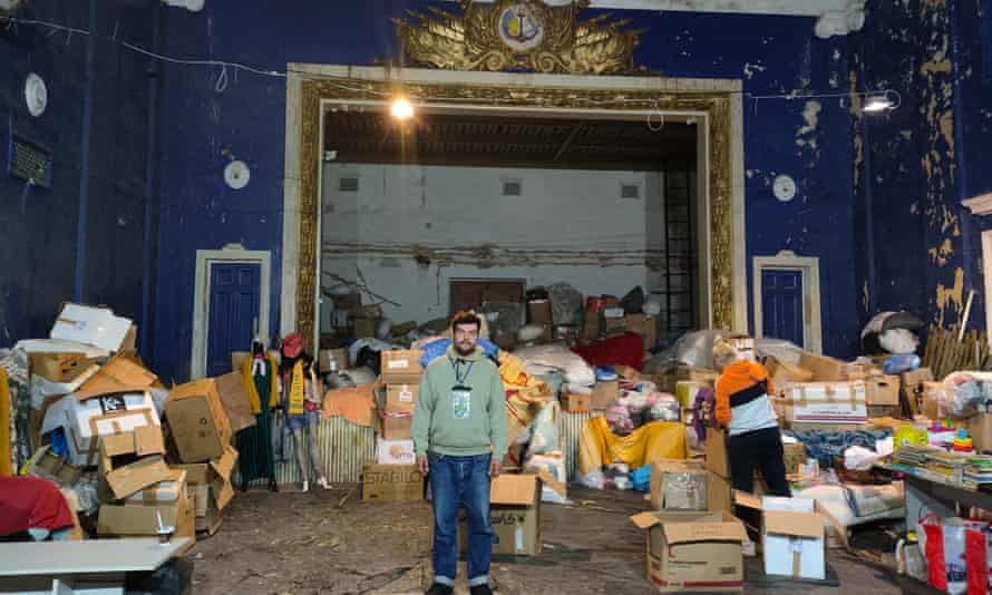 A humanitarian aid point set up in a 200-year-old theater in Mykolaiv