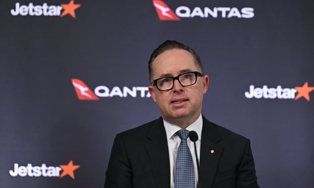 Qantas CEO Alan Joyce during the full-year results announcement in Sydney on Thursday.