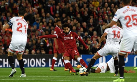 Mohamed Salah puts Liverpool in front, courtesy of a deflection off Kjaer.