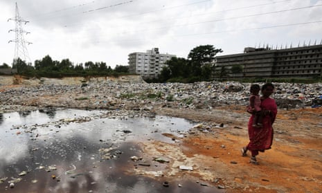 Water contaminated with solid and electronic waste at the landfill at Vijyaipura, on the outskirts of Bangalore, India. 