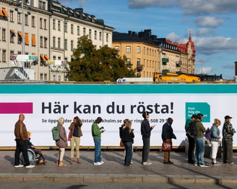 Citizens queue outside an early voting station ahead of general election in Stockholm, Sweden.