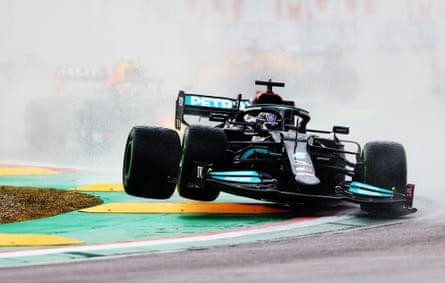 Lewis Hamilton clears the kerb in 2021