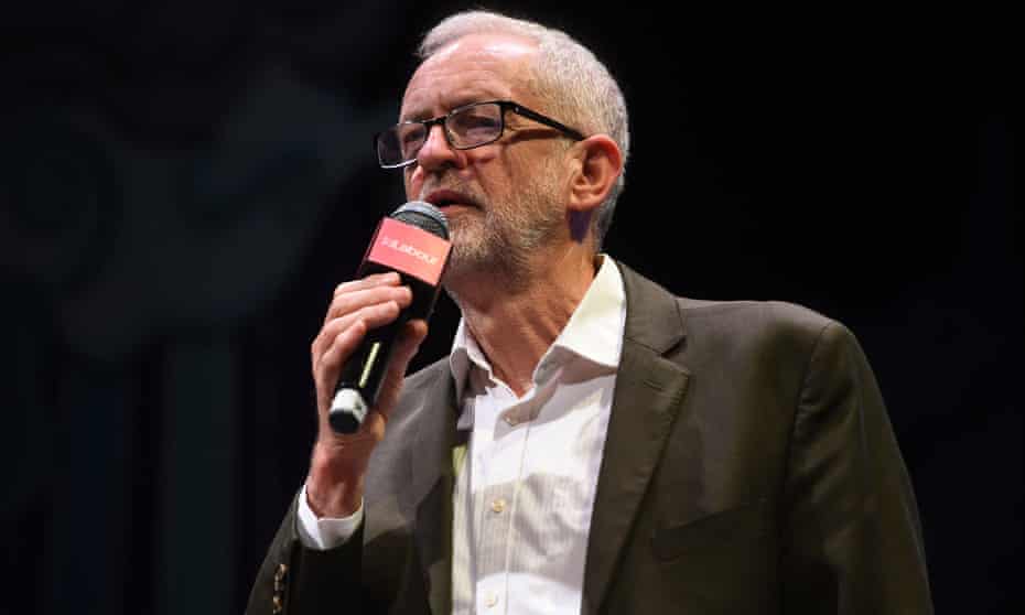 Jeremy Corbyn speaking at the Theatre Royal Stratford East on Sunday. 