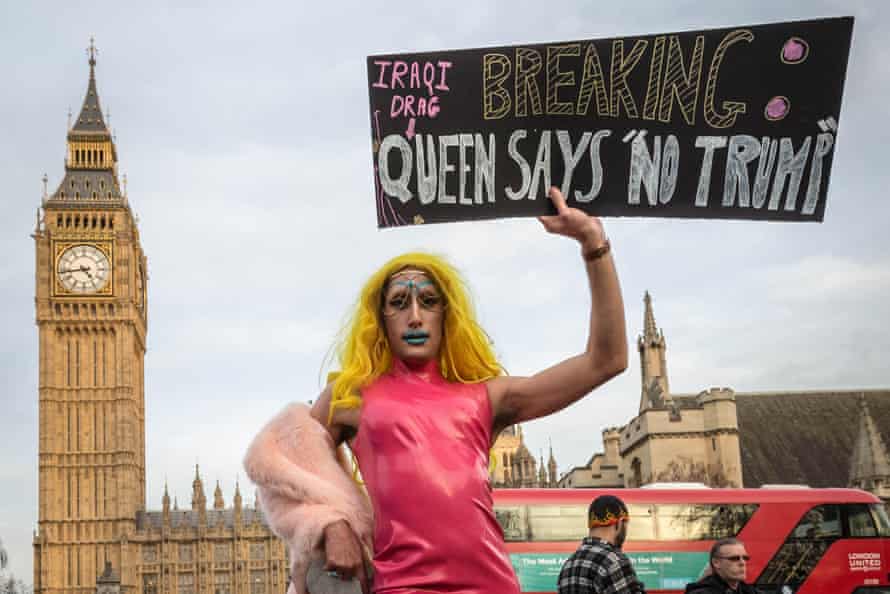 Drag queen Amrou Al-Kadhi takes part in an anti-Trump protest in central London, February 2017