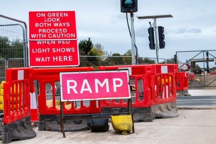 Road signs near HS2 works.