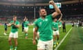 Tadhg Beirne celebrates victory after Ireland defeated South Africa in the Rugby World Cup