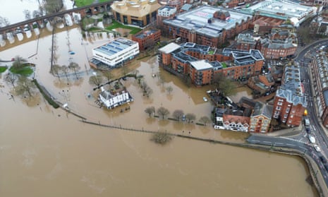 A view of Worcester city centre flooded by the River Severn, following heavy rainfall.