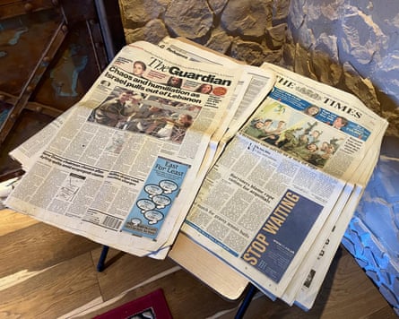 Copies of the Guardian and the Times covering the Israeli withdrawal from southern Lebanon in 2000.