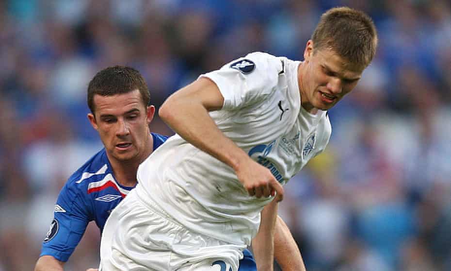 Igor Denisov (right), seen here playing for Zenit St Petersburg in the 2008 UEFA Cup against Rangers, said the events in Ukraine were ‘catastrophic’. 