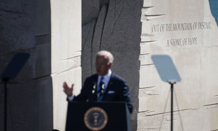 Joe Biden delivers remarks at the 10th anniversary celebration of the dedication of the Martin Luther King Memorial in Washington DC.