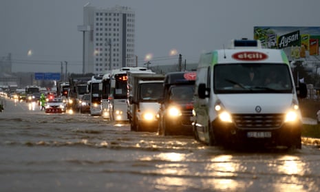 A flooded road after heavy rains hit Turkey’s north-western province of Edirne earlier this week. 