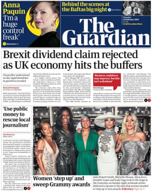 Guardian front page, Tuesday 12 February 2018