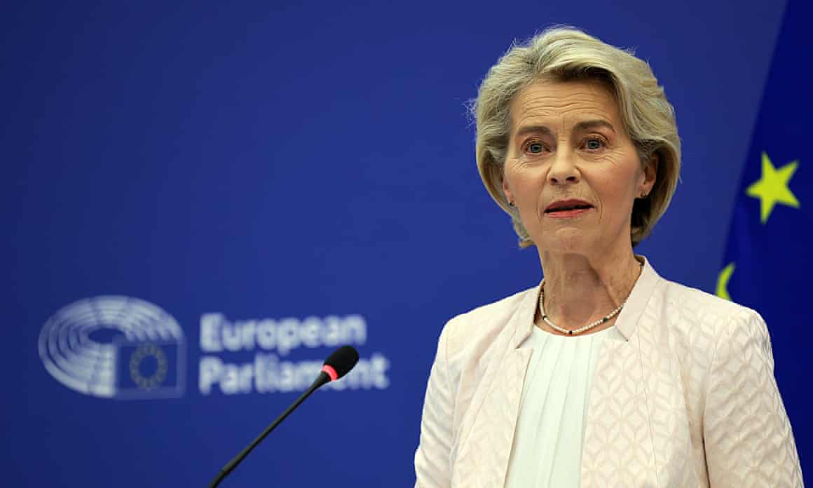 The European Commission president, Ursula Gertrud von der Leyer, makes an address