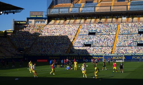 Villarreal warming up before a game in September – the club’s membership is so large, ‘if this was Madrid you’d need 10 Bernabéus’ to accommodate them all.