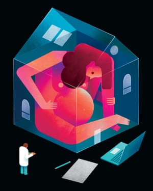 Illustration of pregnant woman in house