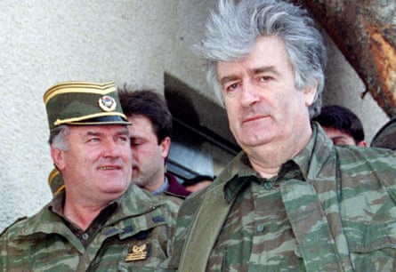 The Bosnian Serb leader Radovan Karadžić (right) with Ratko Mladić in 1995