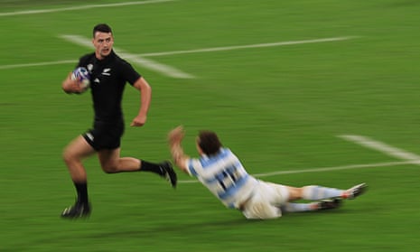 See ya: New Zealand's right wing Will Jordan runs on his way to scoring a try.