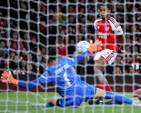Jurriën Timber scores ArsenalâÂÂs first goal against Lille.