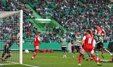 William Saliba (right) gives Arsenal the lead.
