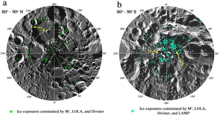The green and cyan dots indicate the presence of water ice.