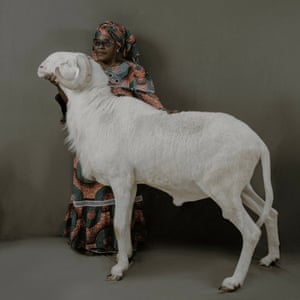 Fatoumata Doumbia shows Le Ladoum Mass, a 30-month-old ladoum ram from the Na-Fanta Diane flock