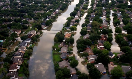 Houses partially submerged in flood waters in north-west Houston.
