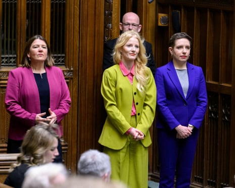 Hannah Spencer (middle) attending her first prime minister’s questions since becoming an MP.