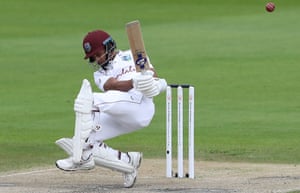 Dowrich evades a bouncer from Woakes.