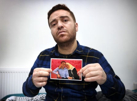 Dalloul al-Neder, who lives in Manchester, with an image of his late mother – he has lost several family members in Gaza bombings.