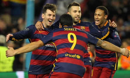 Barcelona celebrate a goal against Roma.