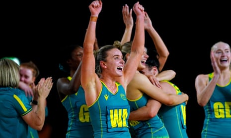 Australia's Liz Watson celebrates after winning the netball gold medal match against Jamaica at The NEC Arena.