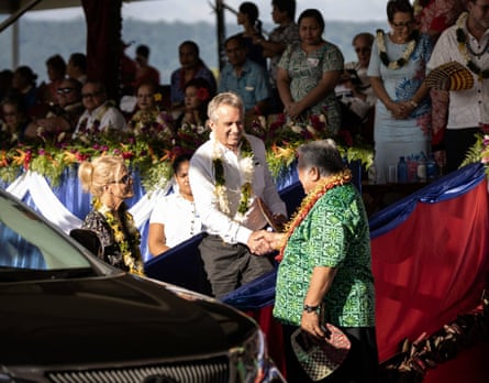 Samoa’s then prime minister, Tuilaepa Sailele Malielegaoi (right), and Robert F Kennedy Jr (centre) at 57th anniversary of independence celebrations in Mulinu’u, Samoa, on 1 June 2019
