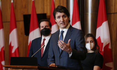 Canadian prime minister Justin Trudeau speaks during a news conference on Monday.