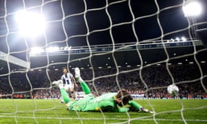 Jed Steer of Aston Villa saves a penalty from Ahmed Hegazi of West Bromwich Albion.