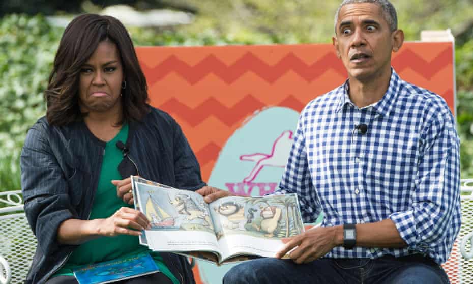 Inappropriate behaviour … Barack and Michelle Obama read Maurice Sendak’s Where the Wild Things Are to children at the White House Easter Egg Roll.