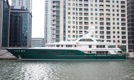 Robert Mercer’s Sea Owl superyacht at Canary Wharf in London