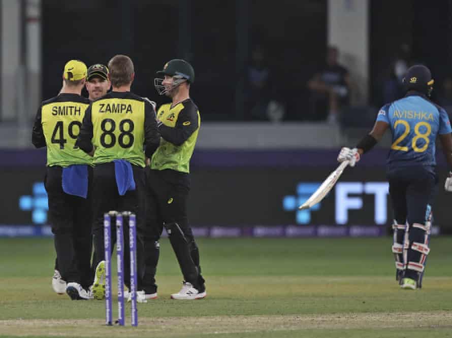 Adam Zampa celebrates the dismissal of Avishka Fernando