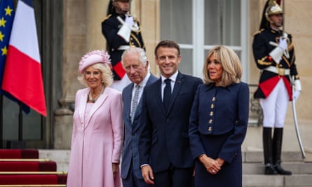 Queen Camilla and King Charles with Emmanuel and Brigitte Macron at the Élysée Palace in Paris