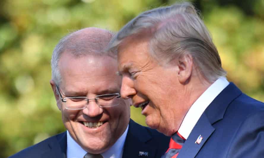 Donald Trump and Australia’s prime minister Scott Morrison at the White House in September 2019. Unlike many world leaders, Morrison has declined to condemn Donald Trump’s role in inciting the mob insurrection in Washington DC.