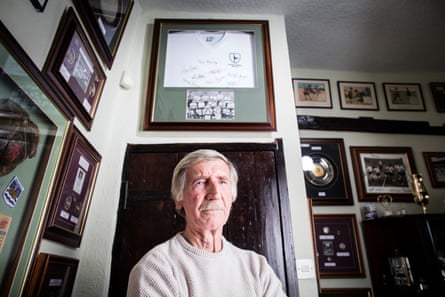 Cliff Jones pictured at home, surrounded by memorabilia from his 19-year career. Jones spent 10 of them, from 1958 to 1968, at Tottenham and made 378 appearances, scoring 159 goals.