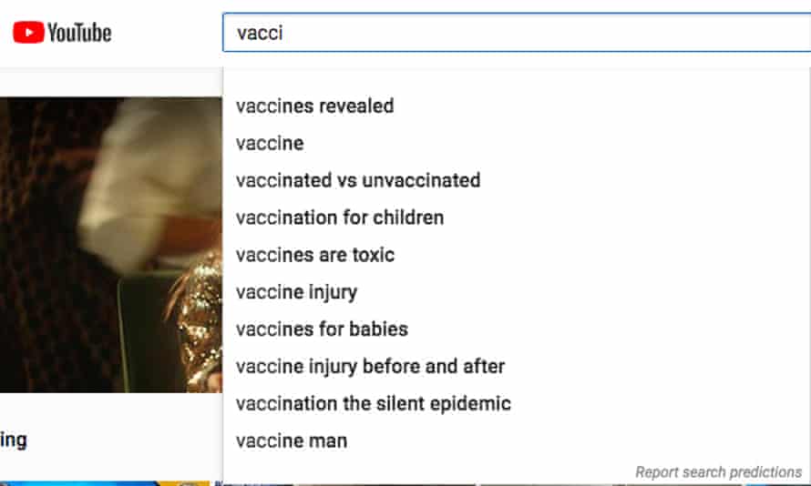 Typing in a neutral search term, such as “vaccination”, gives results for anti-vaccine propaganda.