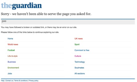 The Guardian 500 error page