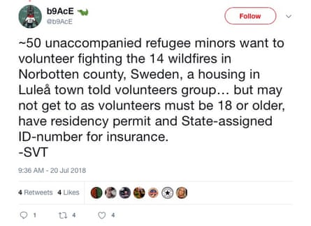 A tweet about volunteer refugees.