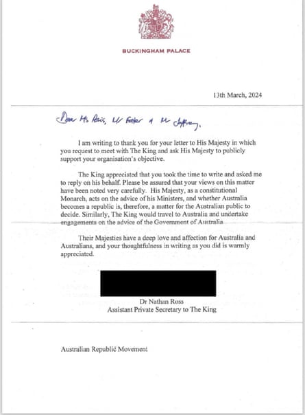 A letter from King Charles to the Australian Republican Movement