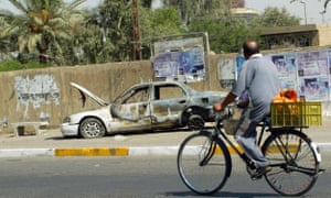 A burnt-out car in Baghdad after the deadly incident in September 2007