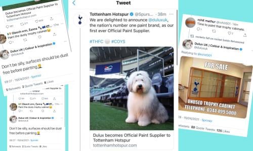 Dulux S Twitter Trolling Of Tottenham Takes Gloss Off Club S New Sponsorship Tottenham Hotspur The Guardian Dulux S Twitter Trolling Of Tottenham Takes Gloss Off Club S New Sponsorship Tottenham Hotspur The Guardian